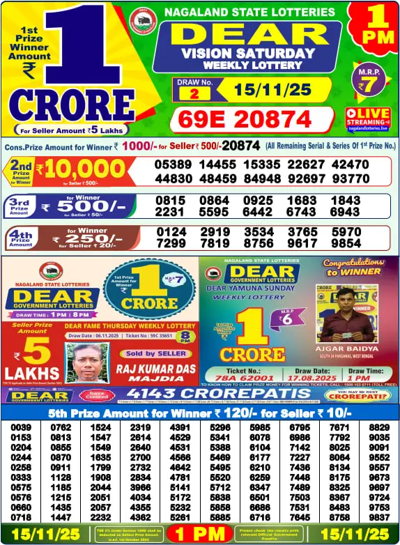Dear Lottery Sambad Result 1PM